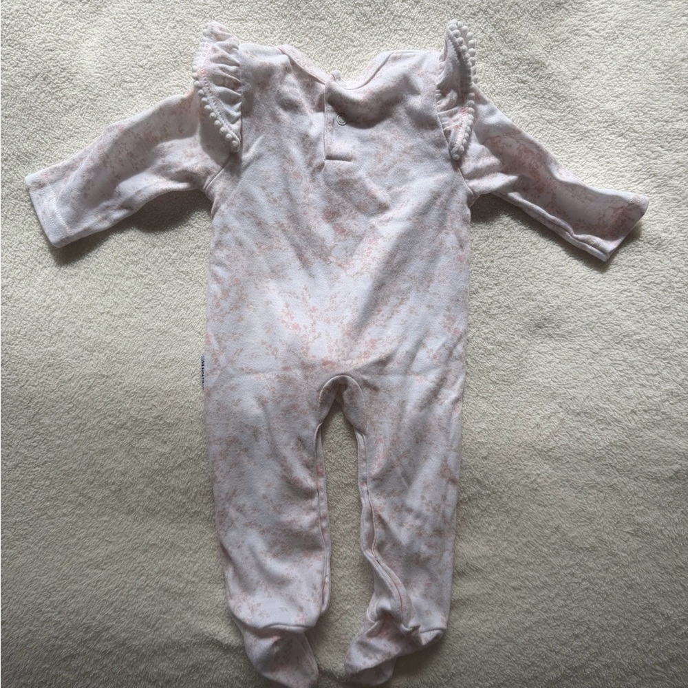 Badgley Mischka Luxury Baby Girls Footed Sleeper / Romper - Pink Marble 0-3M - Picture 3 of 6